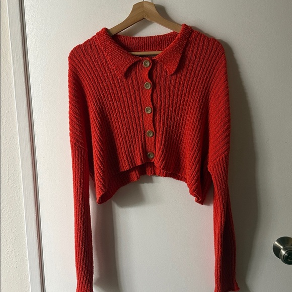 Urban Outfitters UO Simona Ribbed Red Orange Cardigan - Picture 3 of 6